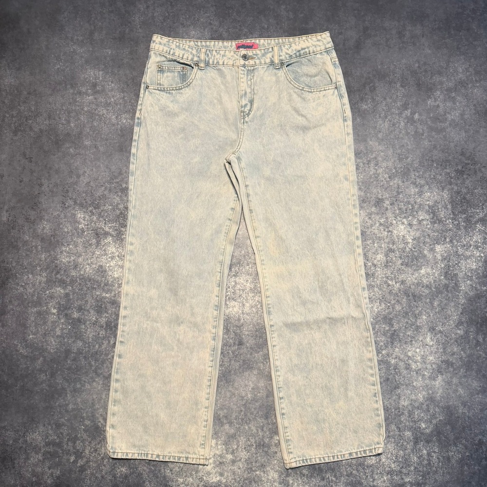 Edikted High Waisted Straight Leg Jeans Womens L Light Acid Wash Blue Denim Y2K